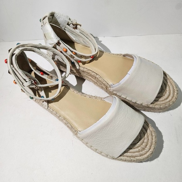 NWOT Marc Fisher Vejan Platform Espadrille Ankle Wrap Sandal 8 Beige Studded - Picture 3 of 10